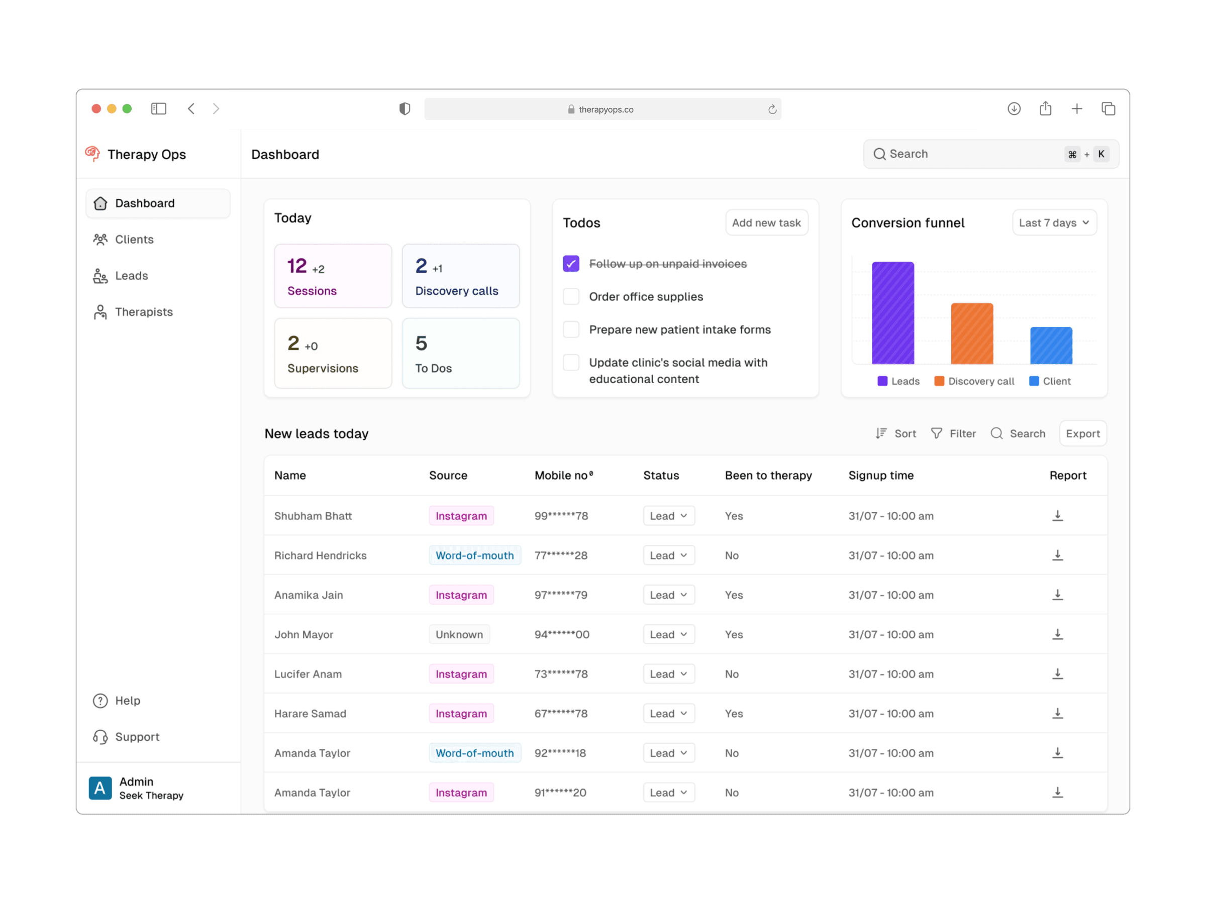 TherapyOps Dashboard