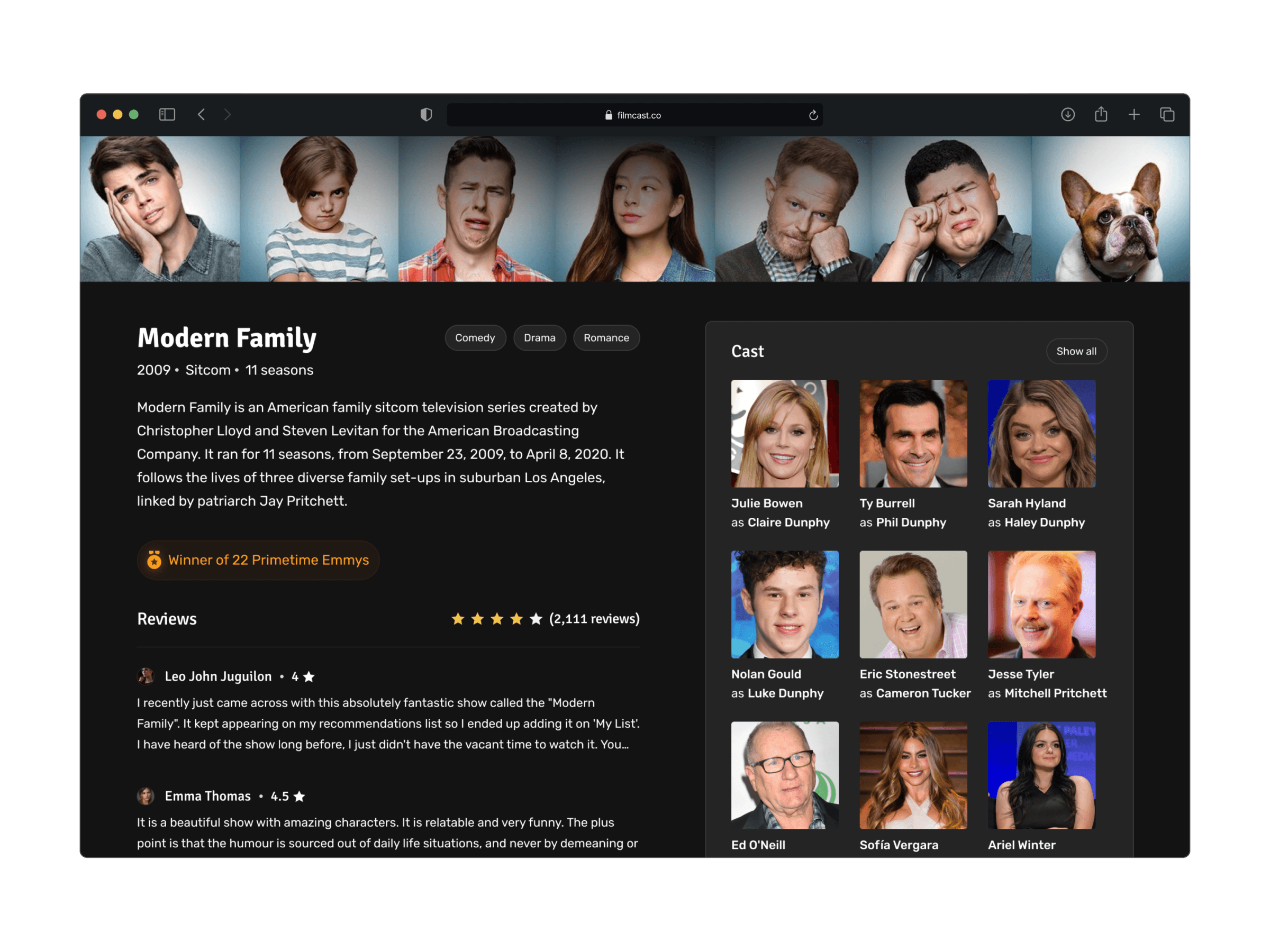 Sitcom detail page concept